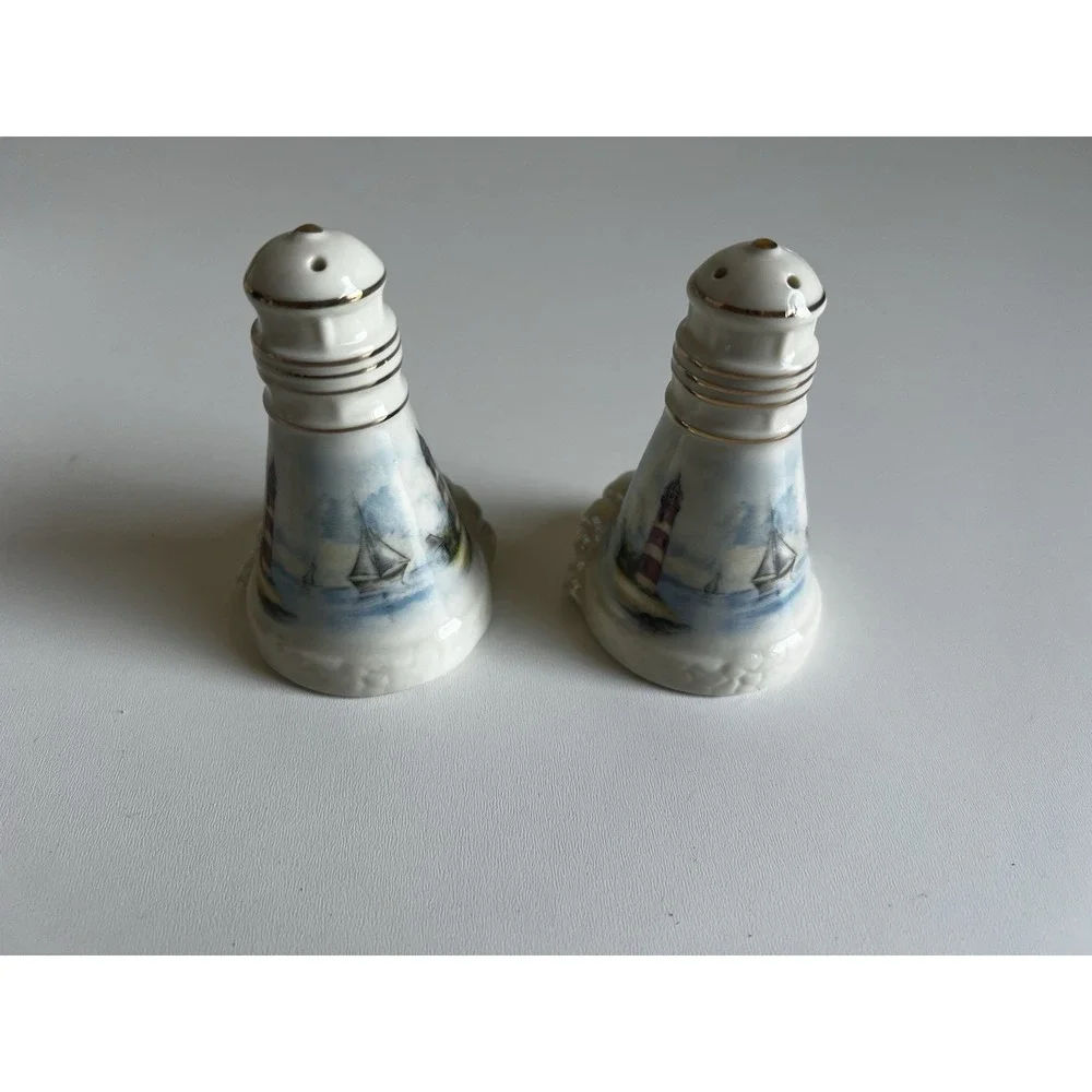 Lighthouse Cove ceramic salt & pepper shakers With lighthouse and sailboat #117